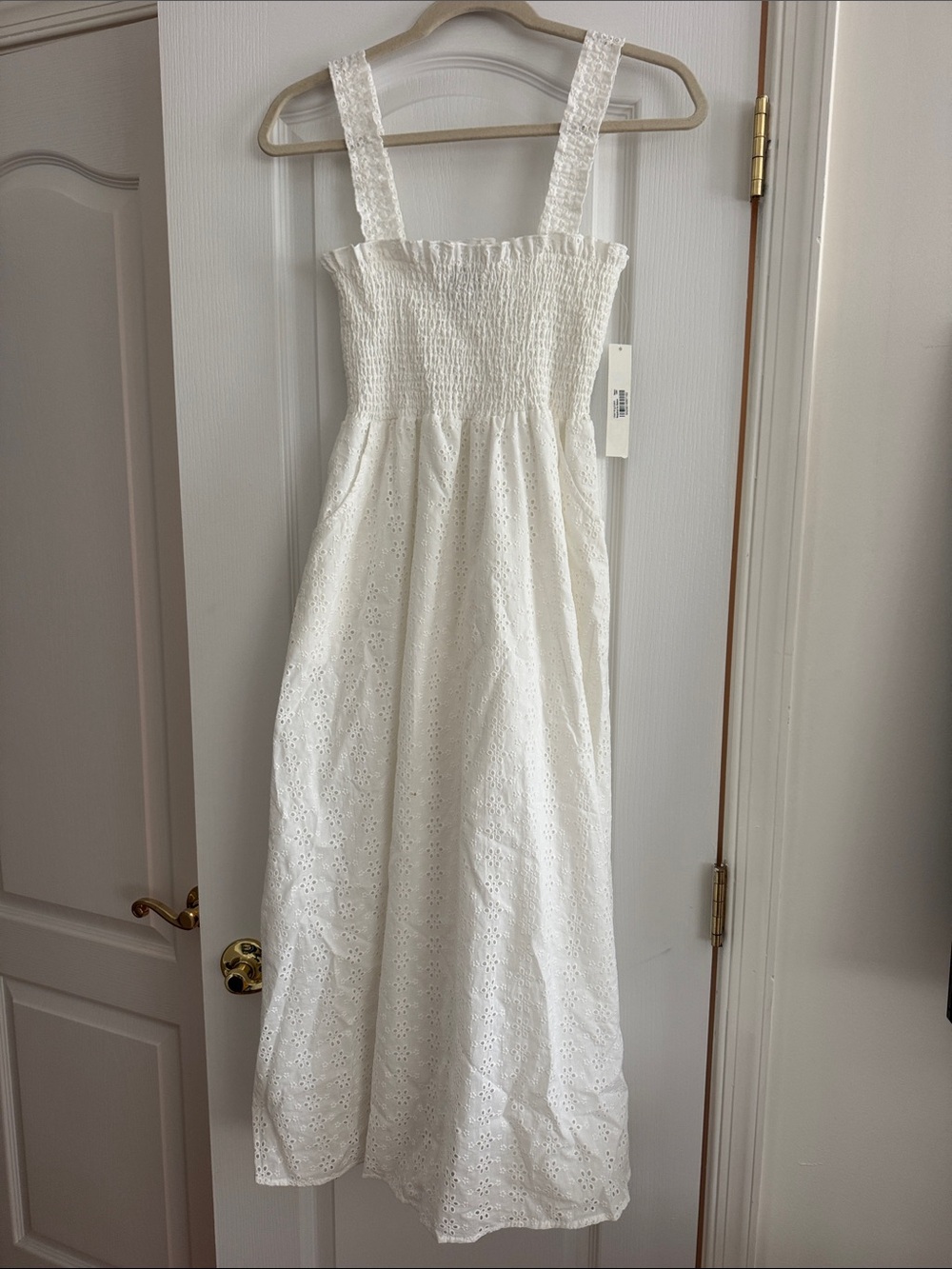 Aqua White Eyelet Smocked Sundress with Wide Straps